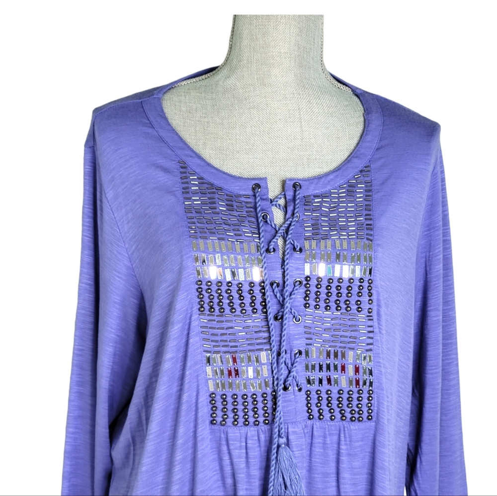Avenue Plus Size Metallic Sequins Accented Lavender Slub Knit Pull-on Top 18/20